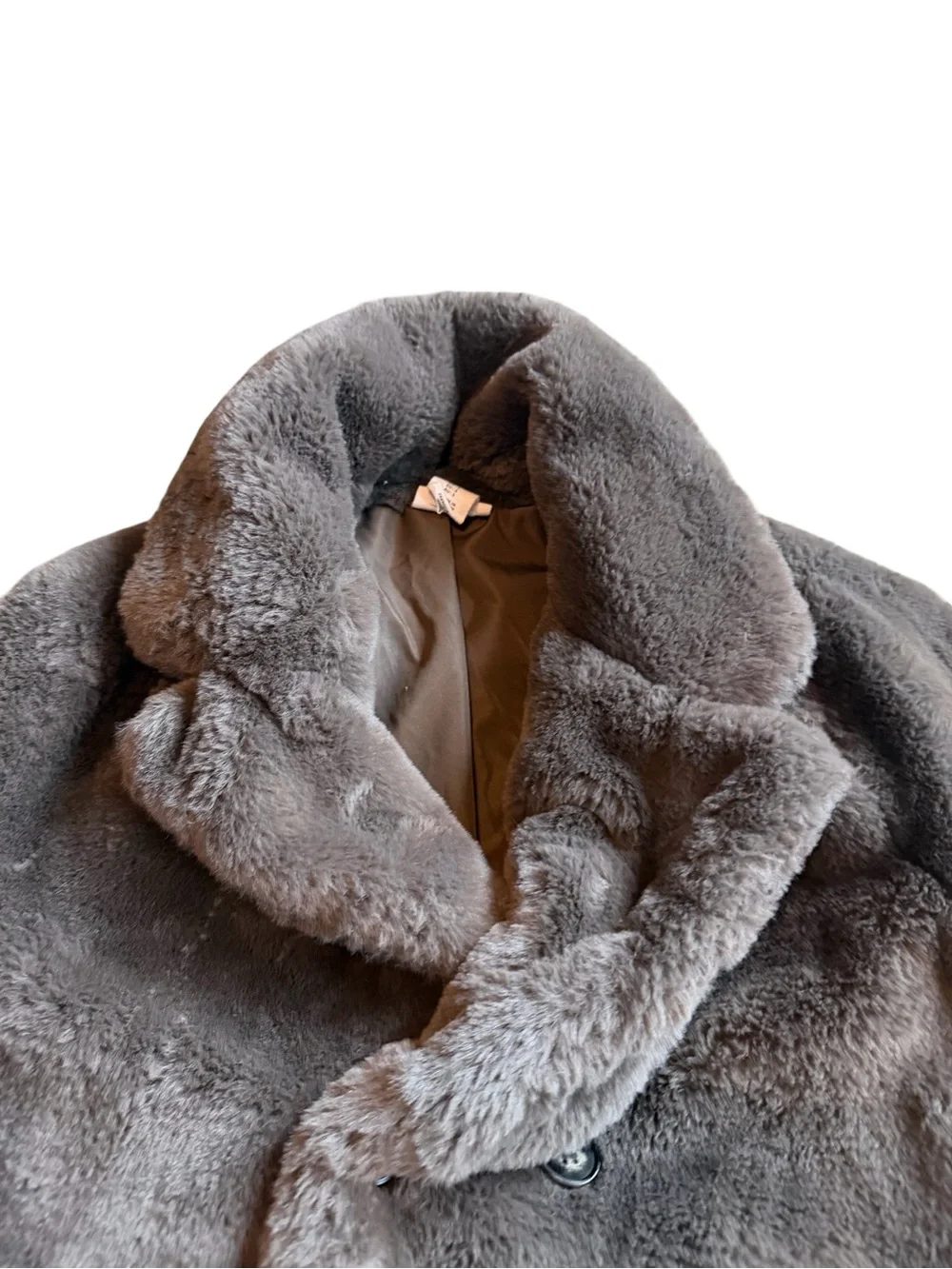Song of Style Faux Fur Coat Brown Cropped Length Jacket Vegan Size Small Women's